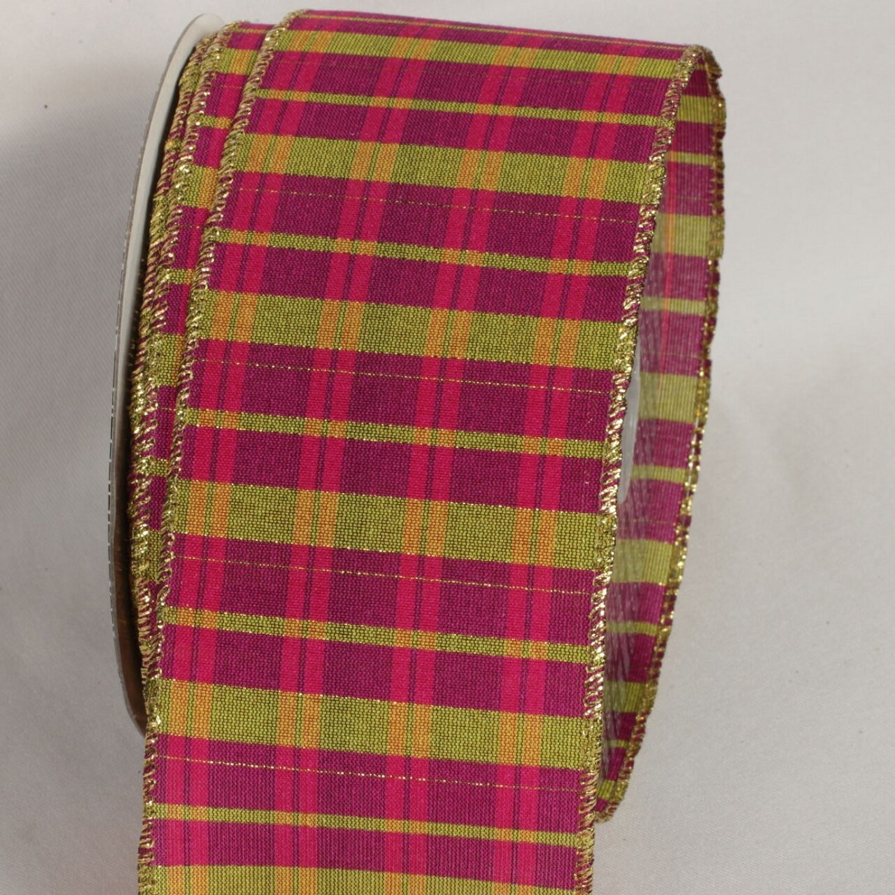 The Ribbon People Fuchsia Pink and Gold Tartan Wired Craft Ribbon 3" x 20 Yards